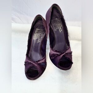 Pedro Garcia Plum Open-Toe Satin Pumps